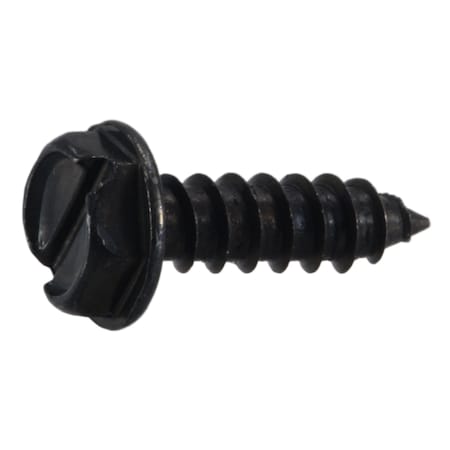 Midwest Fastener Sheet Metal Screw, #7 x 1/2 in, Black Oxide Steel Flange Hex Head Slotted Drive, 30 PK 39564